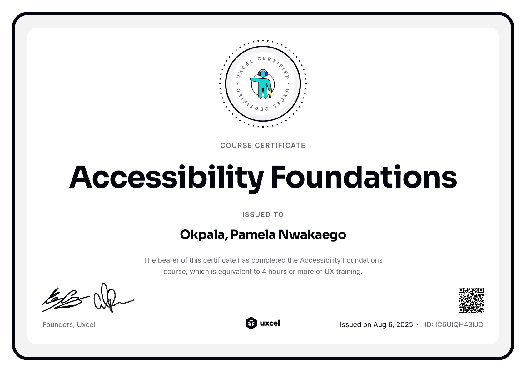 Okpala, Pamela Nwakaego's certificate